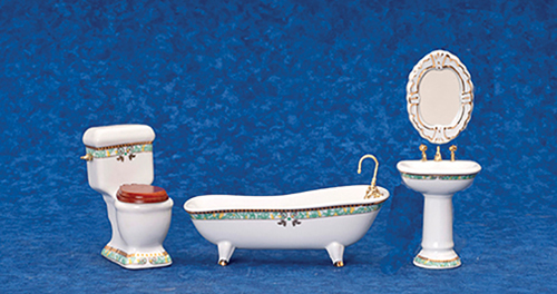 Porcelain Bath Set, 4 pc., Green Trim